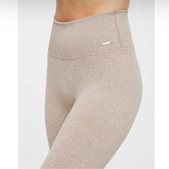 Lilias Active Pants - Lilias Active Ribbed Knit Leggings Taupe Nude Beige High Rise size XS